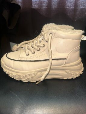 Cream Platform Fur Lined Ankle Boots - Chunky Temu Winter Boots Size 39 / US 8